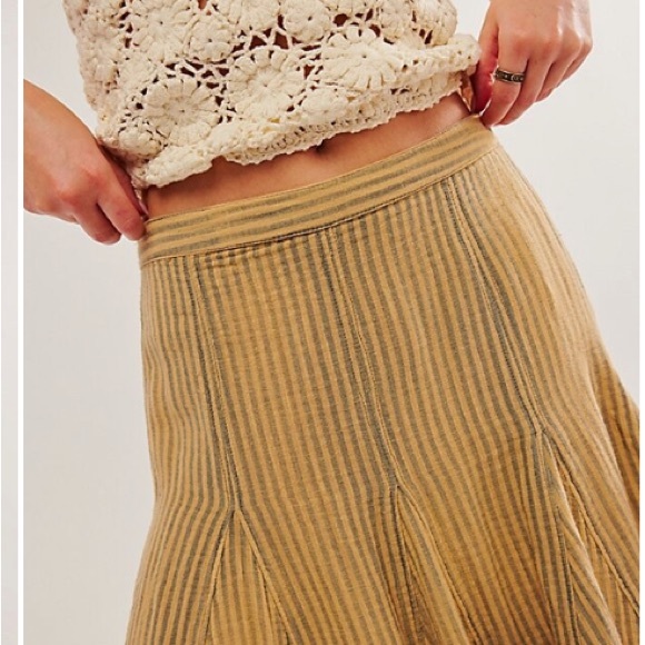 NWOT Free people Candice midi skirt sz small tan and grey stripped linen cotton - Picture 5 of 11